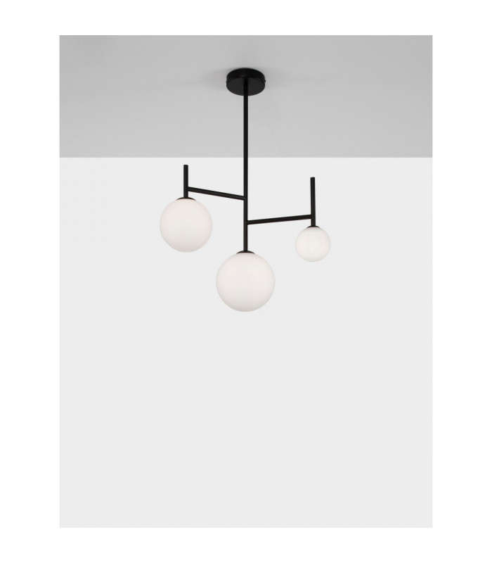 Licato 3 Light Globe Ceiling Light Opal Glass Sandy Black Aluminium LED G9-4