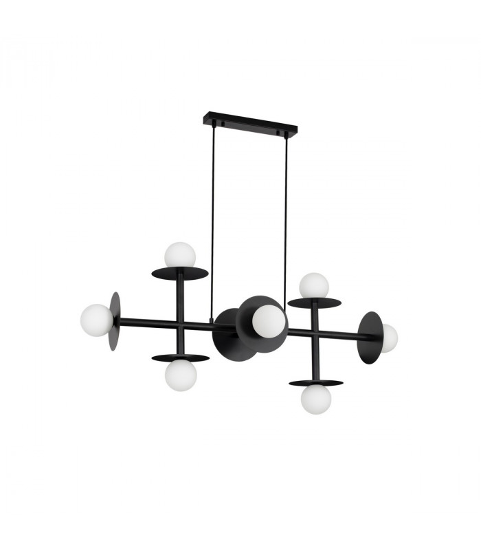 Pielo 8 Light Multi Arm Pendant Ceiling Light Sandy Black Metal Opal Glass LED G9-1