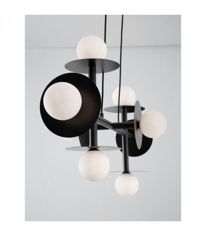 Pielo 8 Light Multi Arm Pendant Ceiling Light Sandy Black Metal Opal Glass LED G9-3