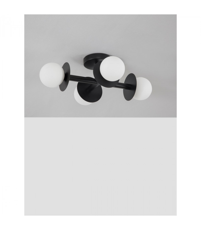 Pielo 4 Light Globe Ceiling Light Sandy Black Metal Opal Glass LED G9-3