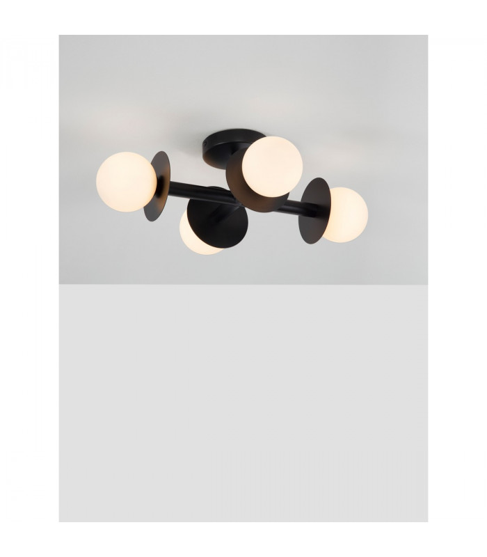 Pielo 4 Light Globe Ceiling Light Sandy Black Metal Opal Glass LED G9-4