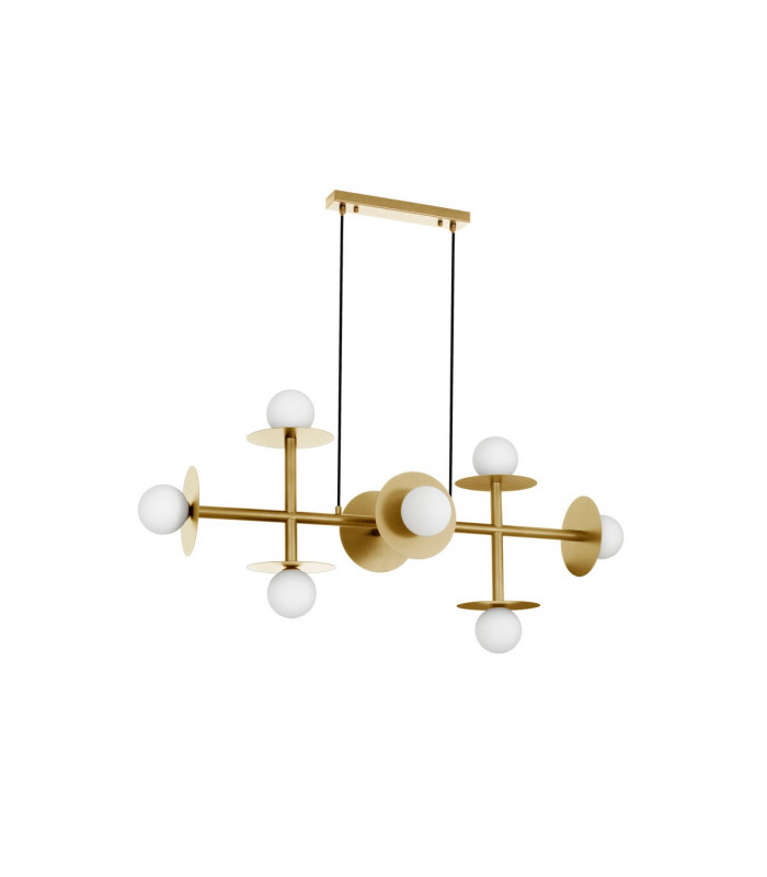 Pielo 8 Light Multi Arm Pendant Ceiling Light Brass Gold Metal Opal Glass LED G9-1