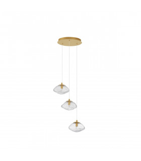 King 3 Light Cluster Pendant Ceiling Light Brass Gold Metal Blown Clear Glass LED G9-1