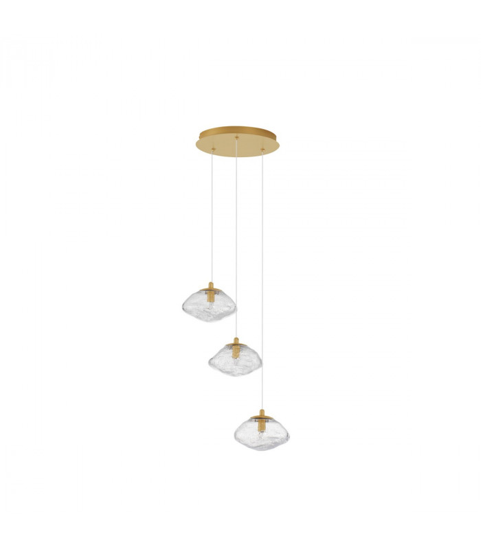 King 3 Light Cluster Pendant Ceiling Light Brass Gold Metal Blown Clear Glass LED G9-1