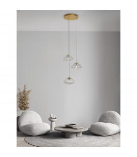 King 3 Light Cluster Pendant Ceiling Light Brass Gold Metal Blown Clear Glass LED G9-2