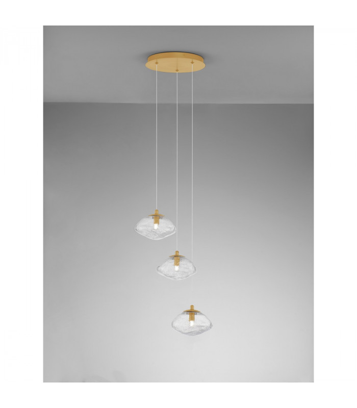 King 3 Light Cluster Pendant Ceiling Light Brass Gold Metal Blown Clear Glass LED G9-4