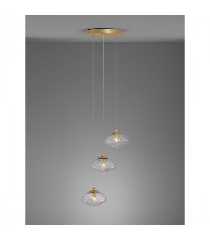 King 3 Light Cluster Pendant Ceiling Light Brass Gold Metal Blown Clear Glass LED G9-6