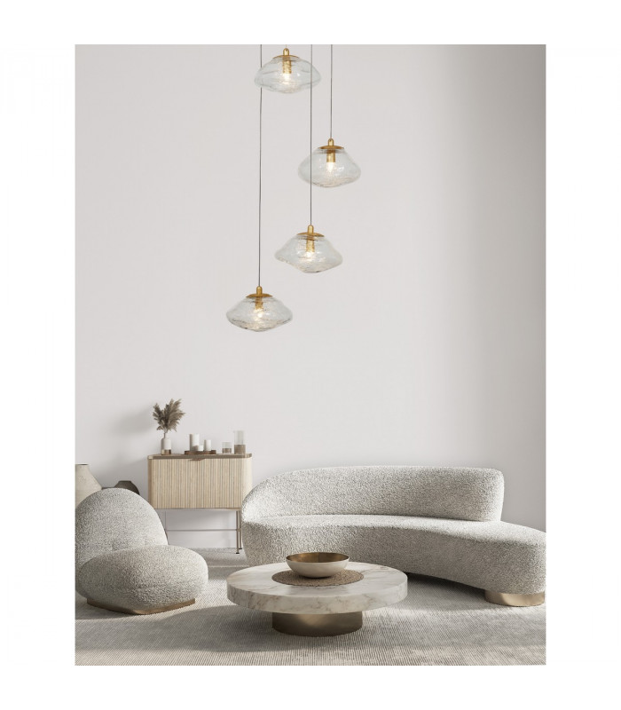 King 3 Light Cluster Pendant Ceiling Light Brass Gold Metal Blown Clear Glass LED G9-2