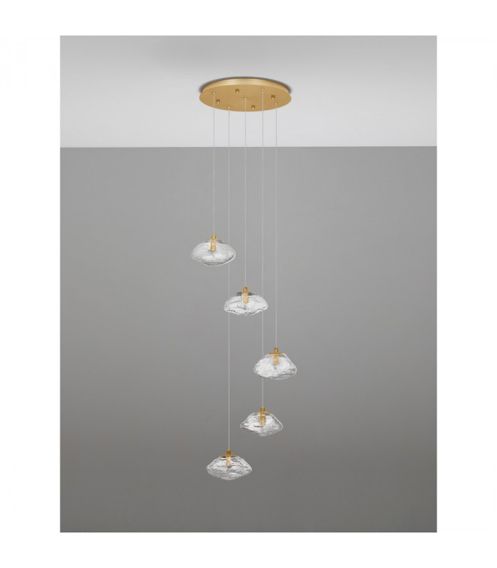 King 3 Light Cluster Pendant Ceiling Light Brass Gold Metal Blown Clear Glass LED G9-3