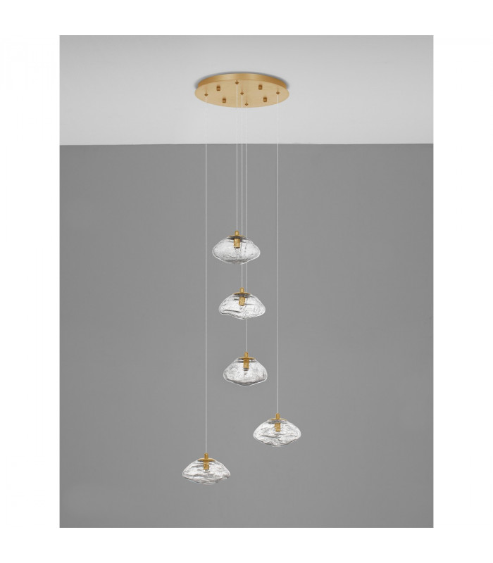 King 3 Light Cluster Pendant Ceiling Light Brass Gold Metal Blown Clear Glass LED G9-5