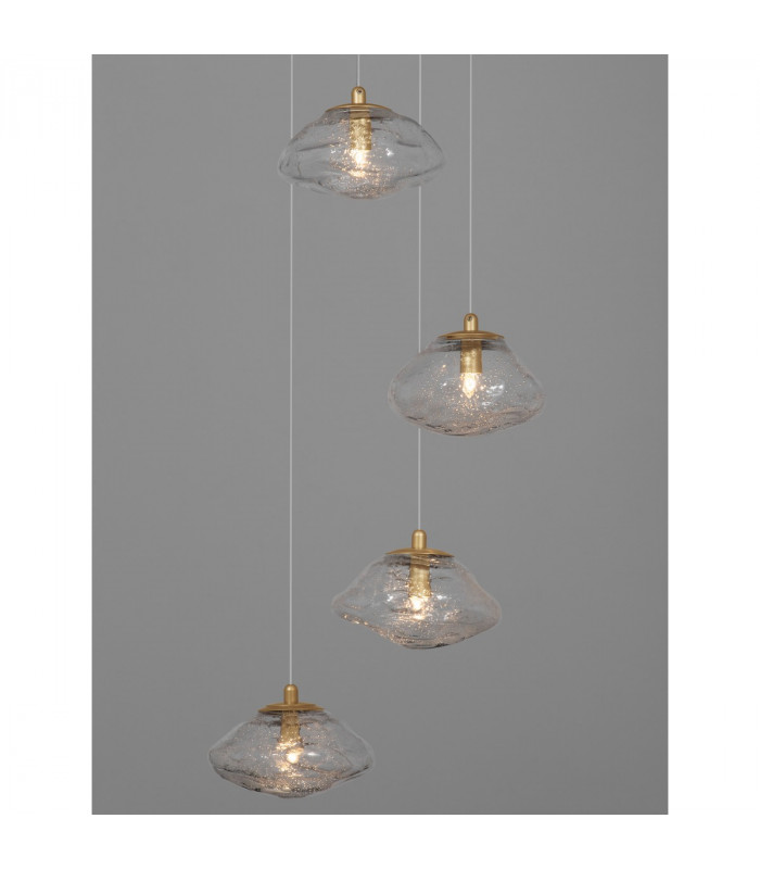 King 3 Light Cluster Pendant Ceiling Light Brass Gold Metal Blown Clear Glass LED G9-6