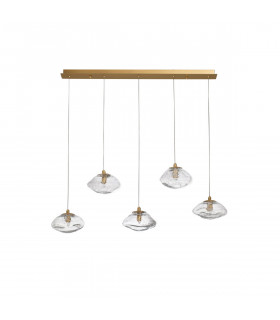 King 5 Light Bar Pendant Ceiling Light Brass Gold Metal Blown Clear Glass LED G9-1