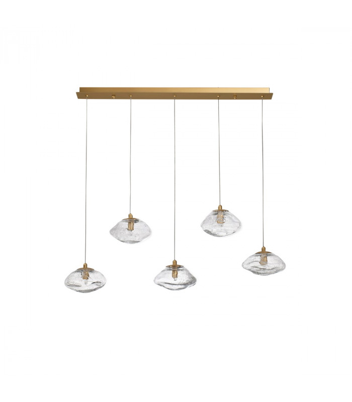 King 5 Light Bar Pendant Ceiling Light Brass Gold Metal Blown Clear Glass LED G9-1