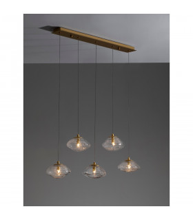 King 5 Light Bar Pendant Ceiling Light Brass Gold Metal Blown Clear Glass LED G9-2