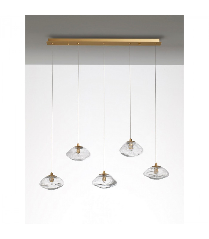 King 5 Light Bar Pendant Ceiling Light Brass Gold Metal Blown Clear Glass LED G9-3