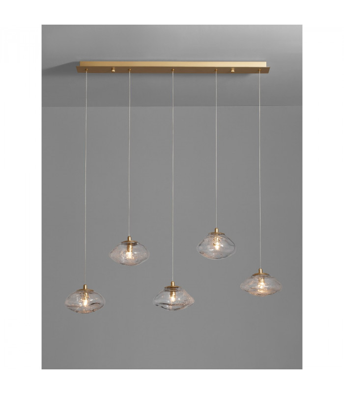 King 5 Light Bar Pendant Ceiling Light Brass Gold Metal Blown Clear Glass LED G9-4