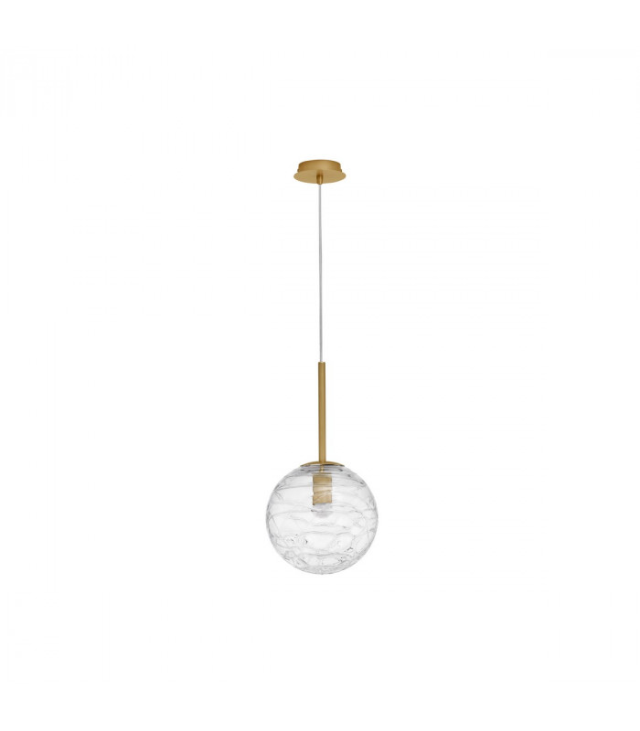 Coen 25cm Globe Pendant Ceiling Light Brass Gold Metal Clear Glass LED E27-1