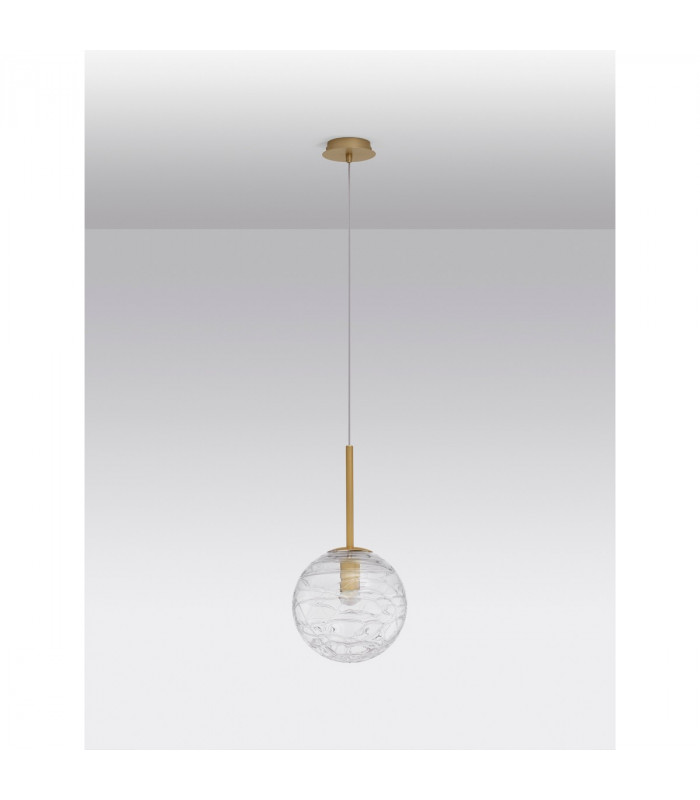 Coen 25cm Globe Pendant Ceiling Light Brass Gold Metal Clear Glass LED E27-3