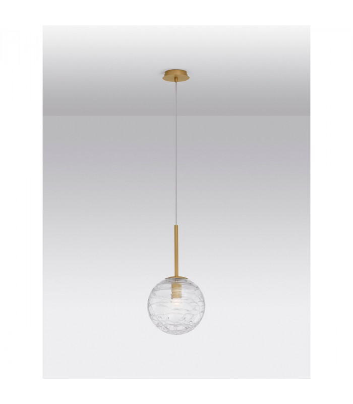 Coen 25cm Globe Pendant Ceiling Light Brass Gold Metal Clear Glass LED E27-4