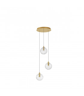 Coen 3 Light Cluster Pendant Ceiling Light Brass Gold Metal Clear Glass LED G9-1
