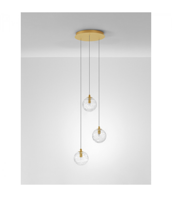 Coen 3 Light Cluster Pendant Ceiling Light Brass Gold Metal Clear Glass LED G9-3