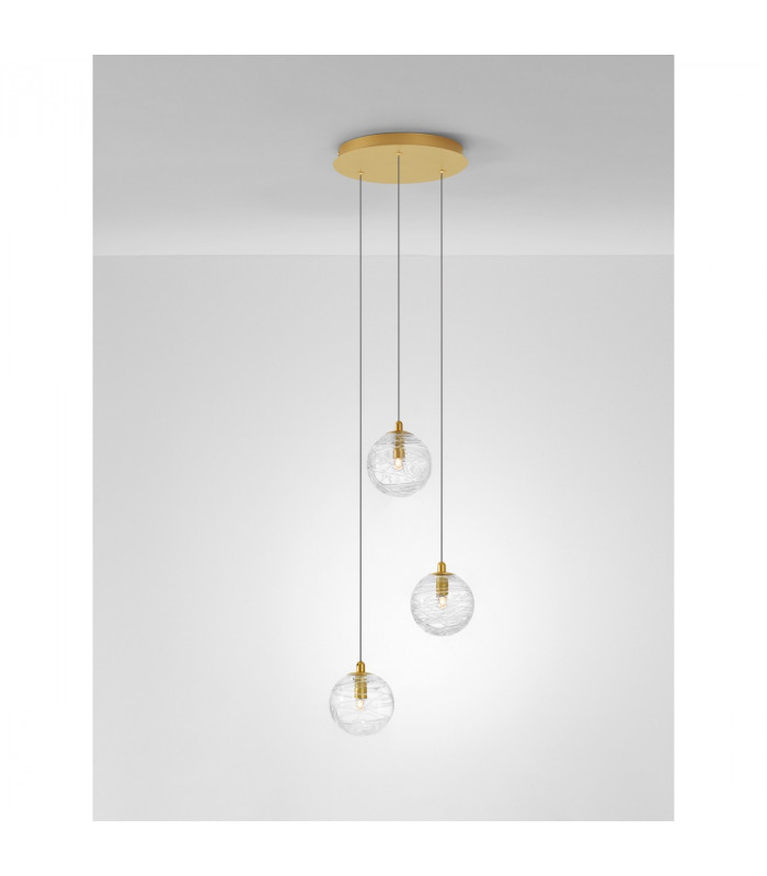 Coen 3 Light Cluster Pendant Ceiling Light Brass Gold Metal Clear Glass LED G9-4