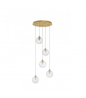 Coen 5 Light Cluster Pendant Ceiling Light Brass Gold Metal Clear Glass LED G9-1
