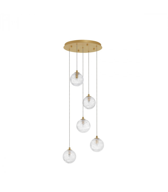 Coen 5 Light Cluster Pendant Ceiling Light Brass Gold Metal Clear Glass LED G9-1