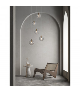 Coen 5 Light Cluster Pendant Ceiling Light Brass Gold Metal Clear Glass LED G9-2