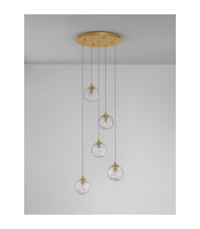 Coen 5 Light Cluster Pendant Ceiling Light Brass Gold Metal Clear Glass LED G9-3