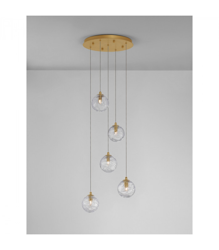 Coen 5 Light Cluster Pendant Ceiling Light Brass Gold Metal Clear Glass LED G9-4