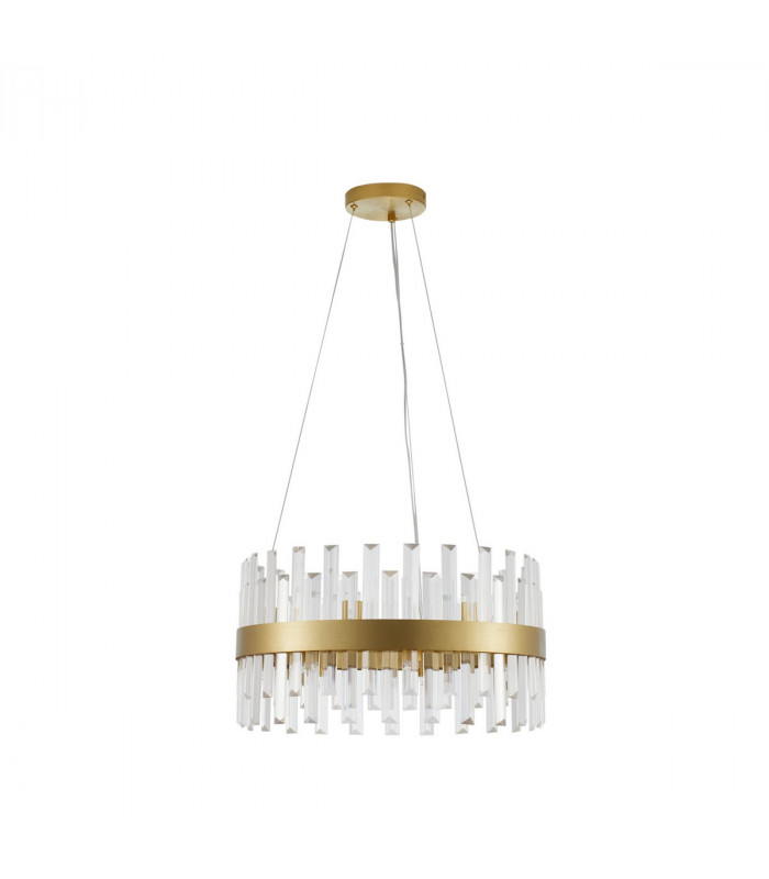 Crown 7 Light Pendant Ceiling Light Satin Gold Metal Clear Crystal (48 pcs) LED G9-1