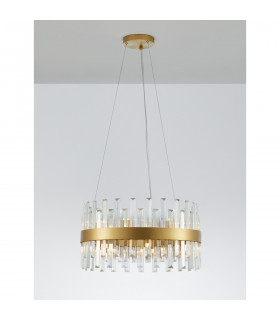 Crown 7 Light Pendant Ceiling Light Satin Gold Metal Clear Crystal (48 pcs) LED G9-2