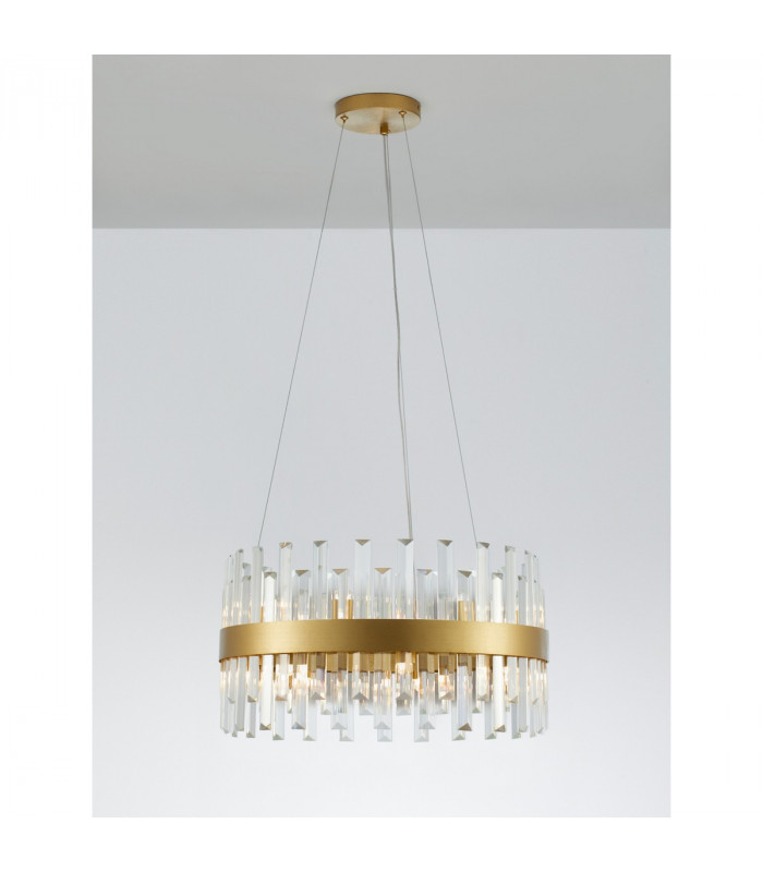 Crown 7 Light Pendant Ceiling Light Satin Gold Metal Clear Crystal (48 pcs) LED G9-2