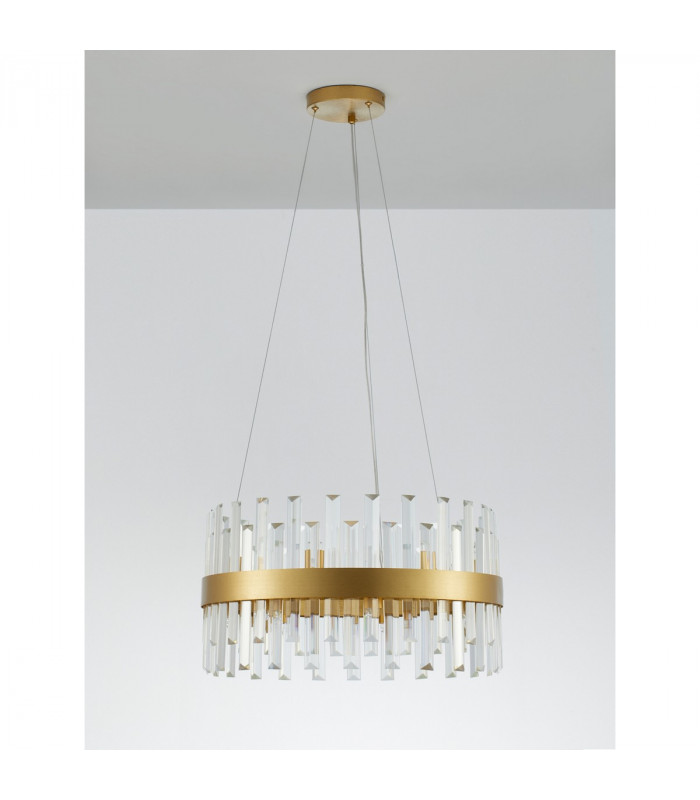 Crown 7 Light Pendant Ceiling Light Satin Gold Metal Clear Crystal (48 pcs) LED G9-3