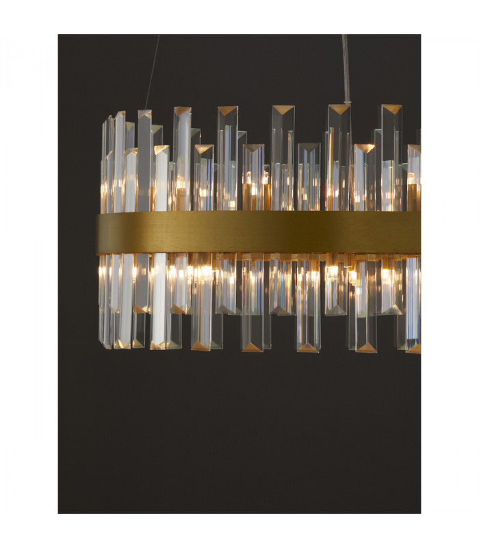 Crown 7 Light Pendant Ceiling Light Satin Gold Metal Clear Crystal (48 pcs) LED G9-4