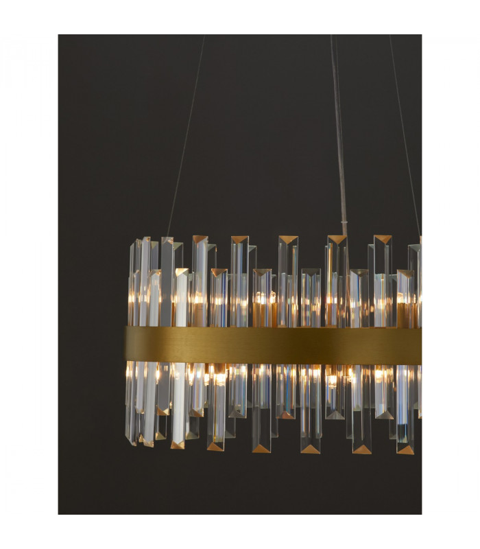 Crown 7 Light Pendant Ceiling Light Satin Gold Metal Clear Crystal (48 pcs) LED G9-5
