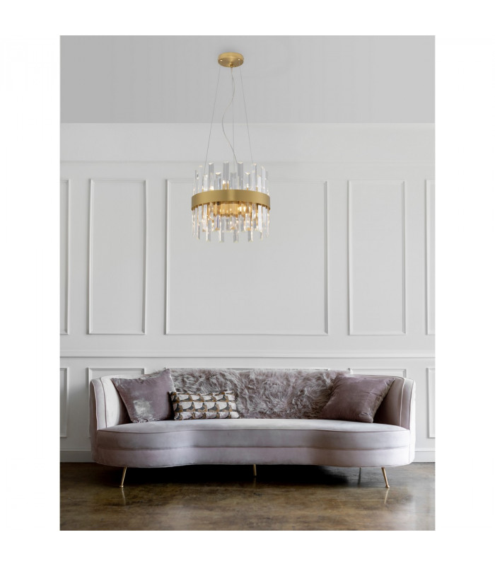 Crown 5 Light Pendant Ceiling Light Satin Gold Metal Clear Crystal (30 pcs) LED G9-2
