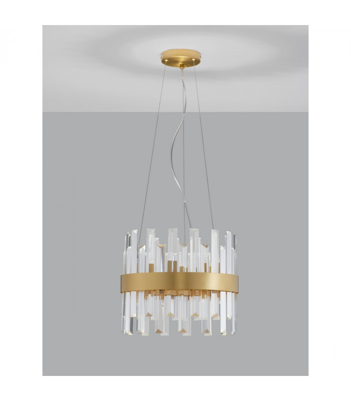 Crown 5 Light Pendant Ceiling Light Satin Gold Metal Clear Crystal (30 pcs) LED G9-3