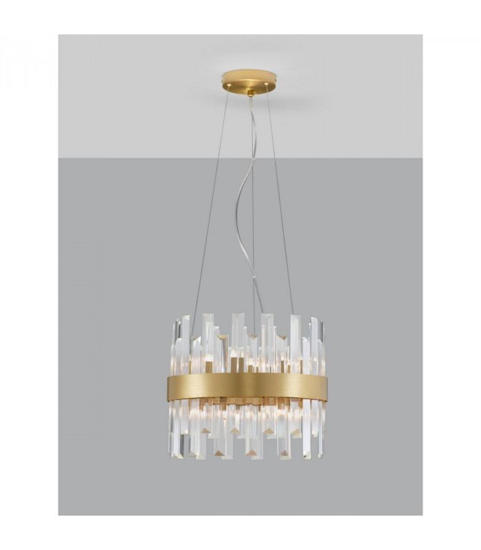 Crown 5 Light Pendant Ceiling Light Satin Gold Metal Clear Crystal (30 pcs) LED G9-4