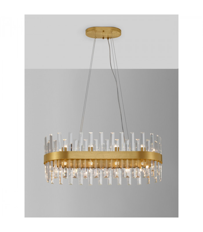 Crown 10 Light Pendant Ceiling Light Satin Gold Metal Clear Crystal (56 pcs) LED G9-6