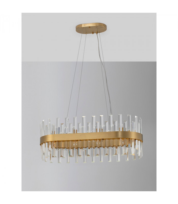 Crown 10 Light Pendant Ceiling Light Satin Gold Metal Clear Crystal (56 pcs) LED G9-7