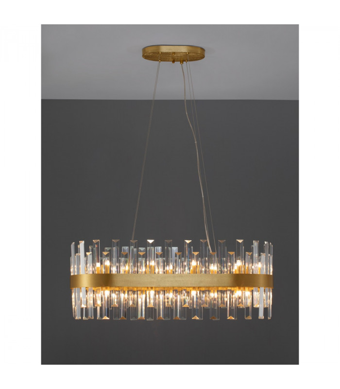 Crown 10 Light Pendant Ceiling Light Satin Gold Metal Clear Crystal (56 pcs) LED G9-11