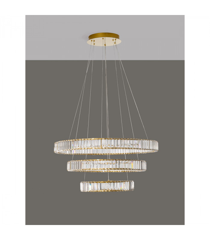 Aurelia Integrated LED Pendant Ceiling Light Gold Metal Crystal LED 92W 7670Lm 3500K-3
