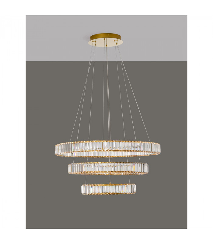 Aurelia Integrated LED Pendant Ceiling Light Gold Metal Crystal LED 92W 7670Lm 3500K-4