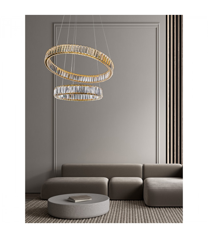 Aurelia Integrated LED Pendant Ceiling Light Gold Metal Crystal LED 46W 4328Lm 3500K-2