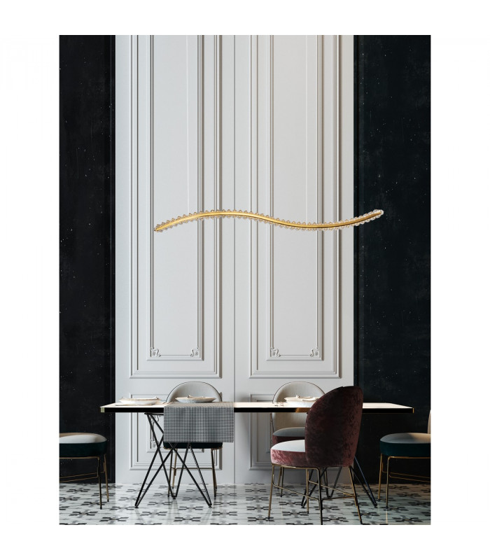 Aurelia Bar Pendant Ceiling Light Gold Metal Crystal LED 40W 3351Lm 3500K-2