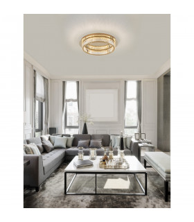 Aurelia 60cm Integrated LED Semi Flush Light Gold Metal Crystal LED 19W 1707Lm 3500K-2
