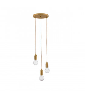 Veda 3 Light Cluster Pendant Ceiling Light Brass Metal Clear Glass LED G9-1