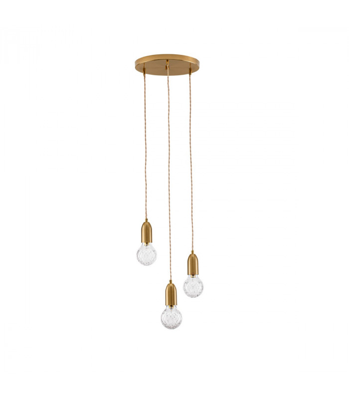 Veda 3 Light Cluster Pendant Ceiling Light Brass Metal Clear Glass LED G9-1